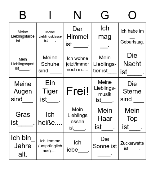 Ich stelle mich vor Bingo Card