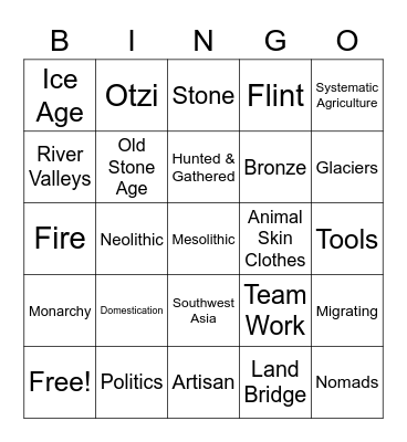 Early Humans Bingo Card