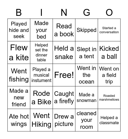 Adventure BINGO Card