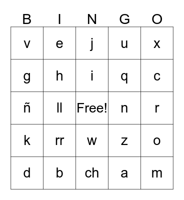 The Spanish Alphabet Bingo Card