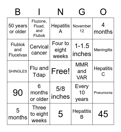 Vaccine Educational Bingo Card