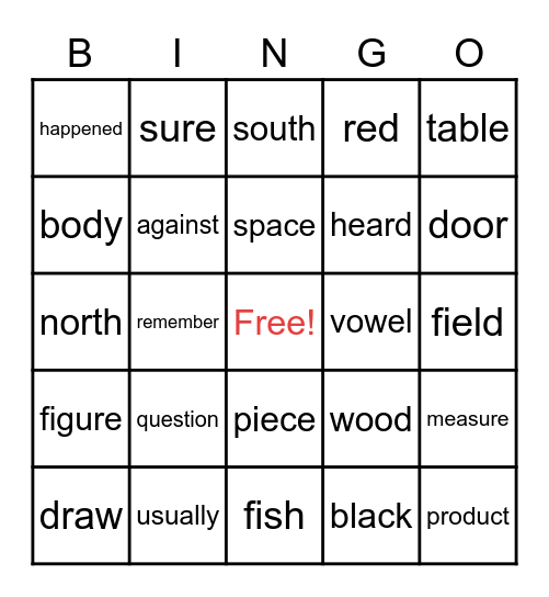 Grade 4 Sight words Bingo Card