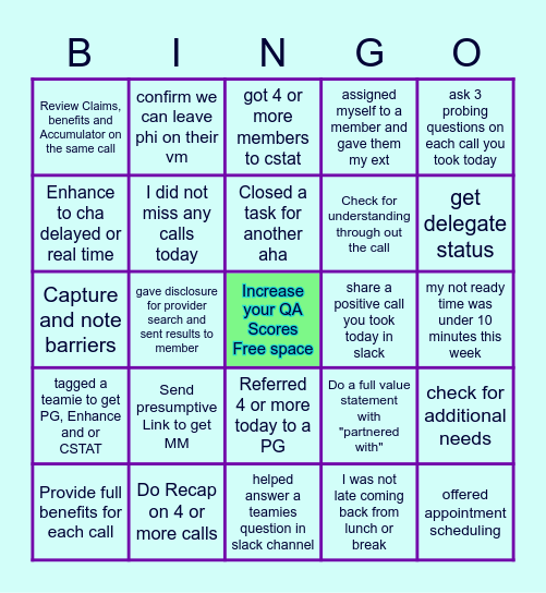 QA BINGO Card