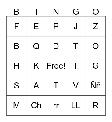 Spanish Alphabet Bingo Card