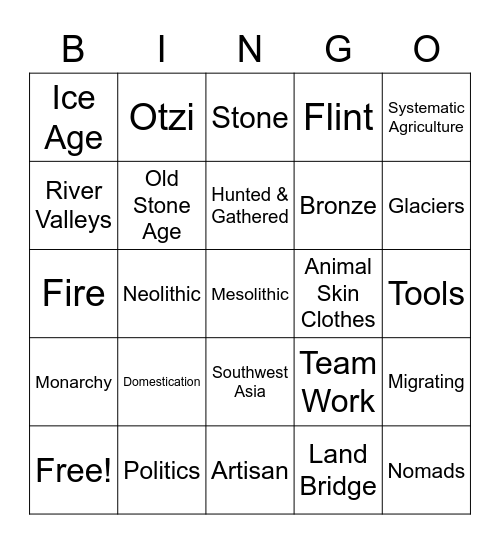 Early Humans Bingo Card