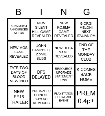 SEPTEMBER HOT RUMOURS Bingo Card