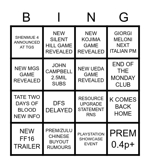 SEPTEMBER HOT RUMOURS Bingo Card