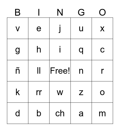 The Spanish Alphabet Bingo Card