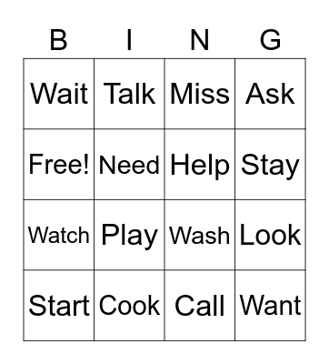 Regular Verbs Bingo Card