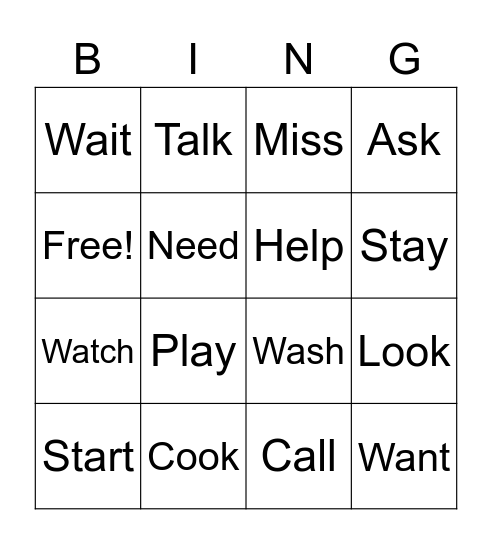 Regular Verbs Bingo Card