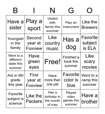 ALL ABOUT ME BINGO Card