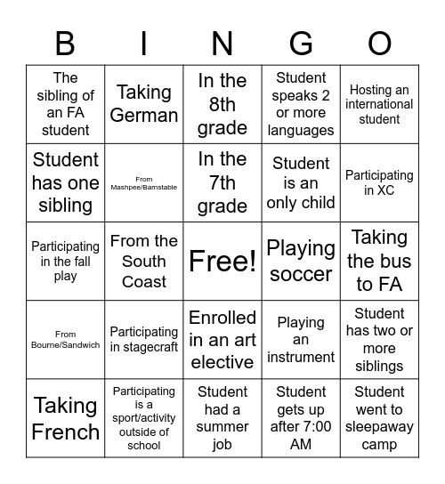 Bingo #1: Student is Bingo Card