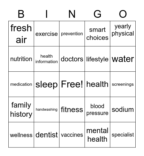 Health Bingo! Bingo Card