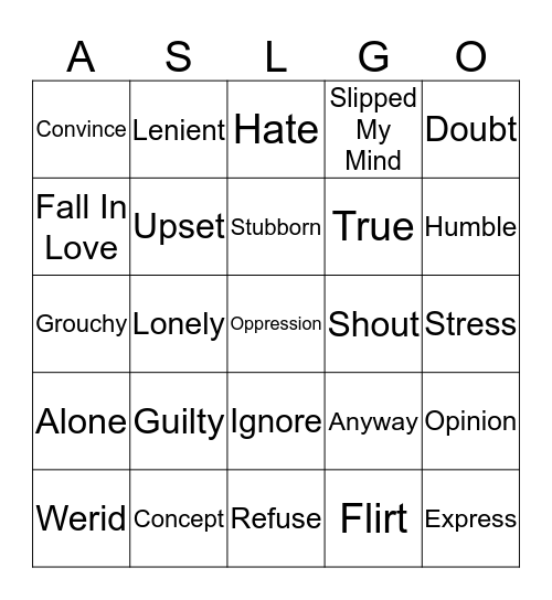 Let's Talk About Our Feelings List 7 Bingo Card