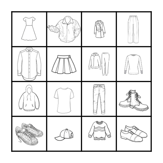 Clothes Bingo Card