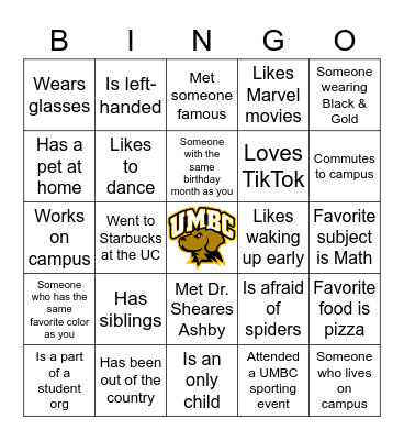 Human Bingo: UMBC Edition Bingo Card