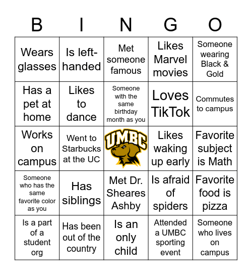 Human Bingo: UMBC Edition Bingo Card