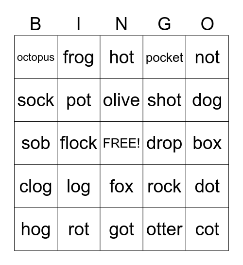 Short o Bingo Card