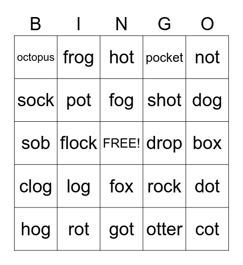 Short o Bingo Card