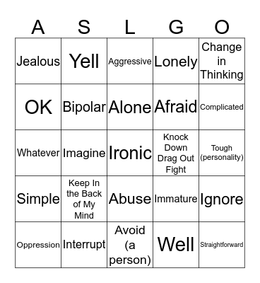 Let's Talk About Our Feelings List 8 Bingo Card