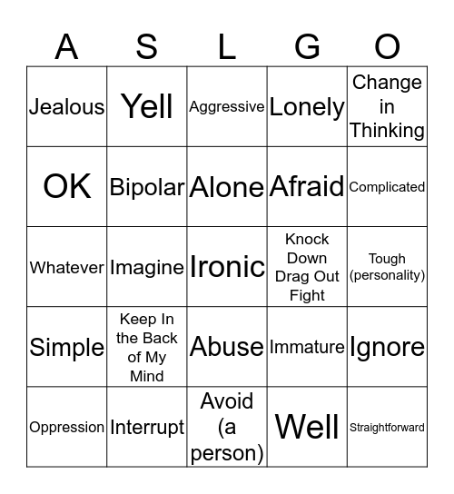 Let's Talk About Our Feelings List 8 Bingo Card