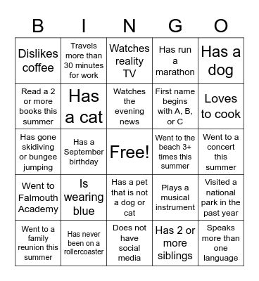 Parent Bingo Card