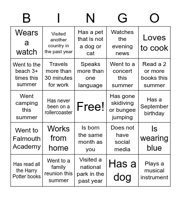 Parent Bingo Card
