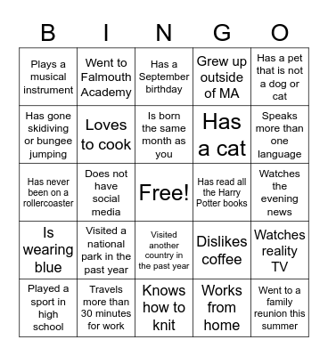 Parent Bingo Card