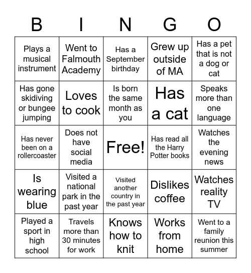 Parent Bingo Card