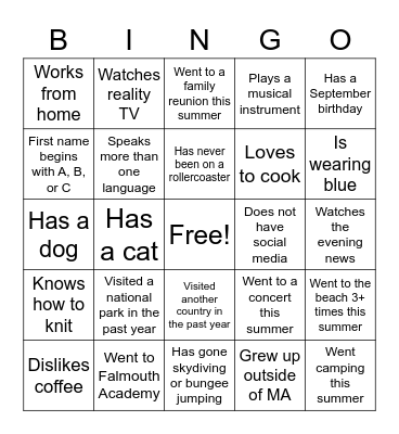 Parent Bingo Card