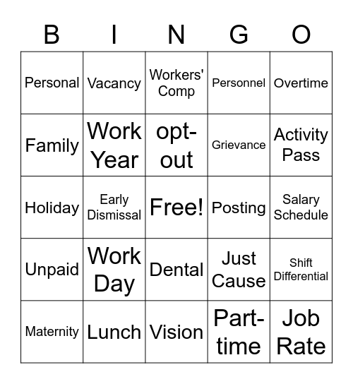 Know Your Contract Bingo Card