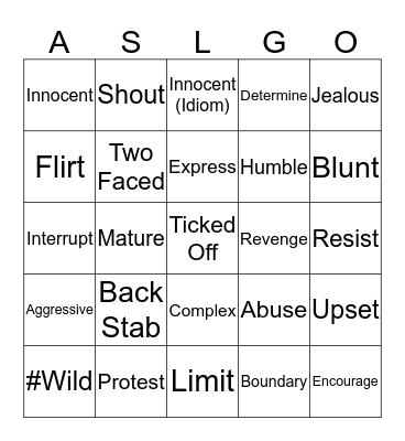Let's Talk About Our Feelings List 9 Bingo Card