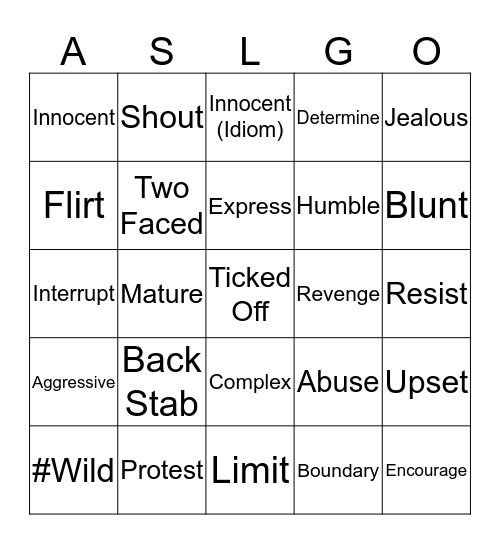 Let's Talk About Our Feelings List 9 Bingo Card