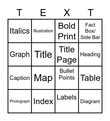 Text Structure Bingo Card