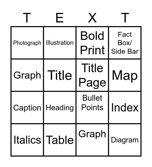 Text Structure Bingo Card