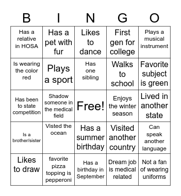 Nice to meet you Bingo Card