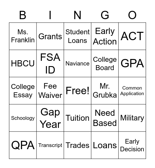 College & Career Readiness Bingo Card