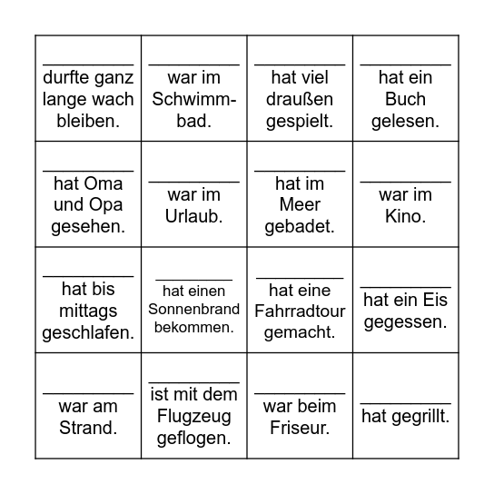 Das große Sommerferien-BINGO Card