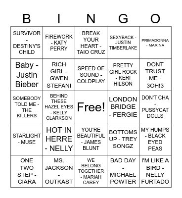 Pop Bingo Card