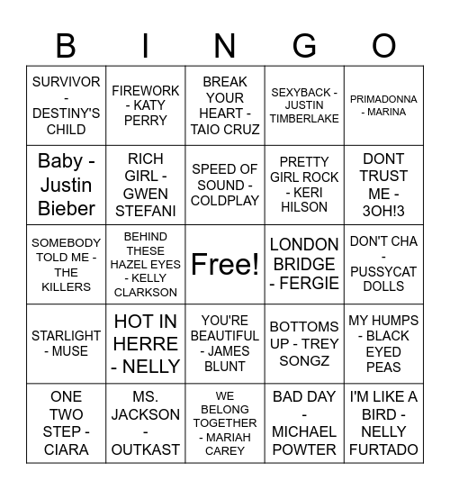 Pop Bingo Card