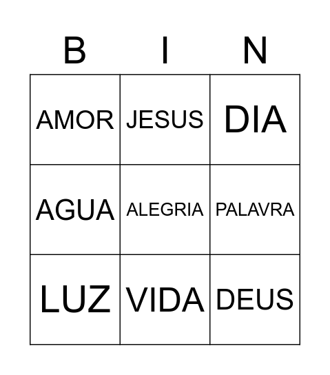 PALAVRAS BIBLICAS Bingo Card
