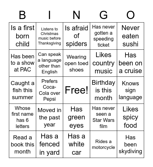 Lawrence Admissions Bingo Card