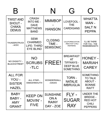 90s Bingo Card