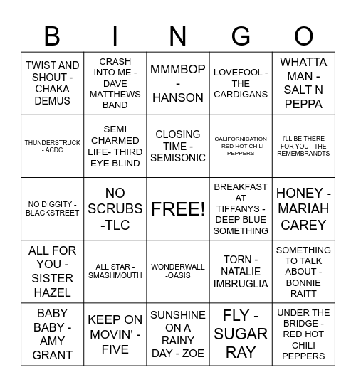 90s Bingo Card