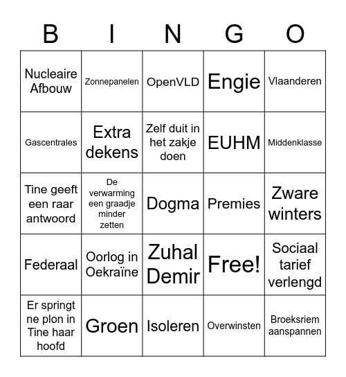 Overleg commitee energie Bingo Card