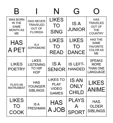 Human Bingo Card