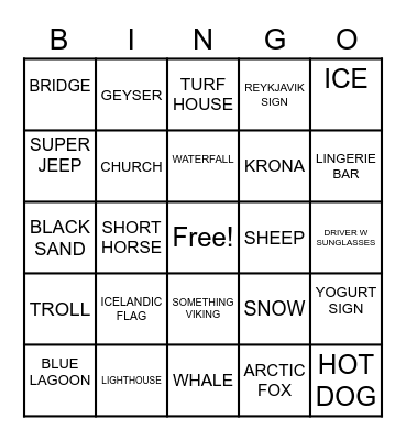 ICELANDIC BINGO Card