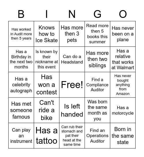 GET TO KNOW OTHERS Bingo Card