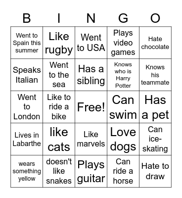 ICE BREAKER Bingo Card