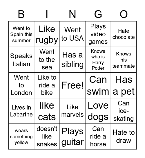 ICE BREAKER Bingo Card